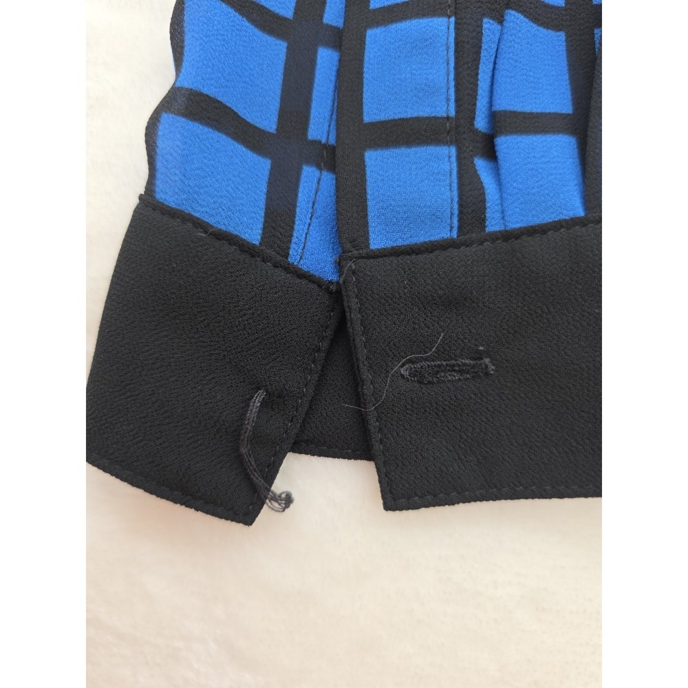 Michael Kors Blouse XS Blue Black Plaid Checkered Button Front Long Sleeve - Picture 9 of 12